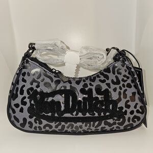 Von Dutch Gray Cheetah Print Shoulder Bag With Removable Strap